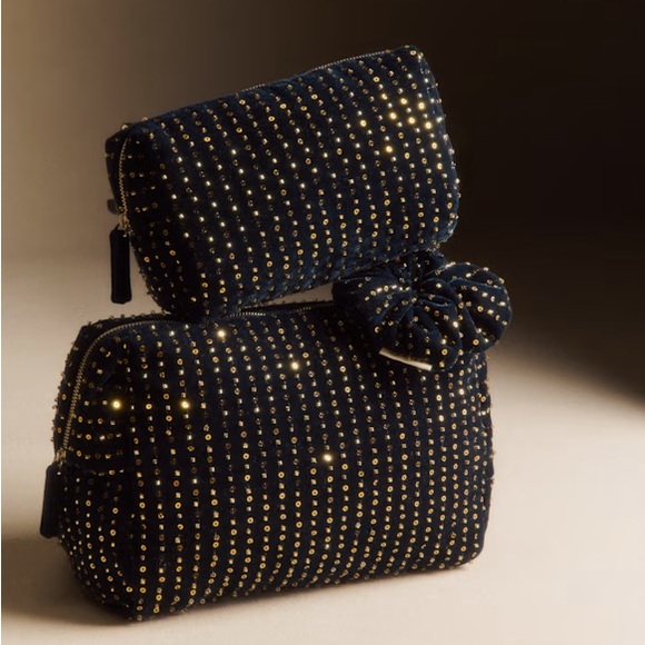 SEQUIN SCRUNCHIE. Midnight Blue Gold. - Picture 3 of 3